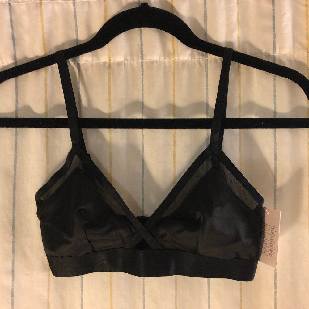 NWT Black Satin and Mesh Triangle Bra Bralette